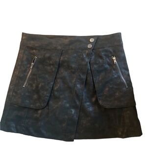 21 Saints Faux Leather Mini Wrap Skirt Sz L Marked Leather Look Zip Pockets Fall